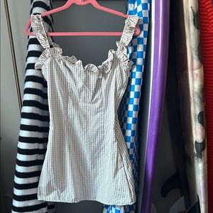 Missguided Beige Gingham Ruffle Dress